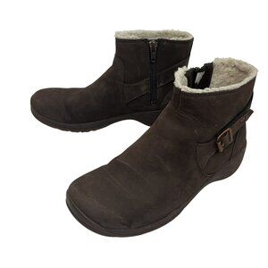 Merrell Leather Zip Ankle Boots Womens 7.5 Brown With Faux Fur Lining